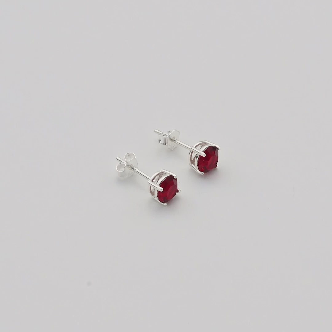 Sterling Silver January (Garnet) Birthstone Earrings Created with Zircondia® Crystals