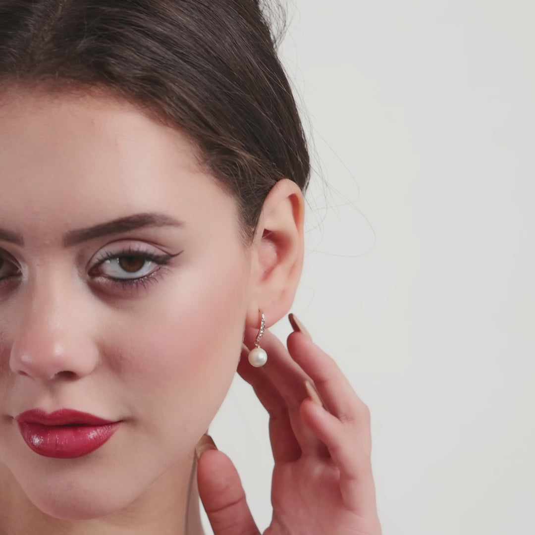 Rose Gold Plated Pearl Drop Bridal Earrings Created with Zircondia® Crystals