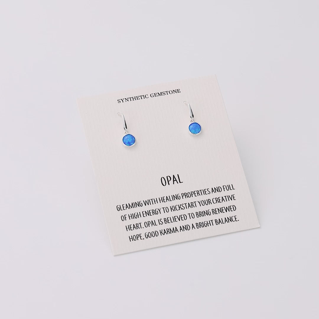 Synthetic Blue Opal Drop Earrings with Quote Card