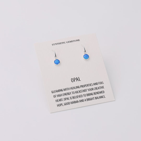 Synthetic Blue Opal Drop Earrings with Quote Card
