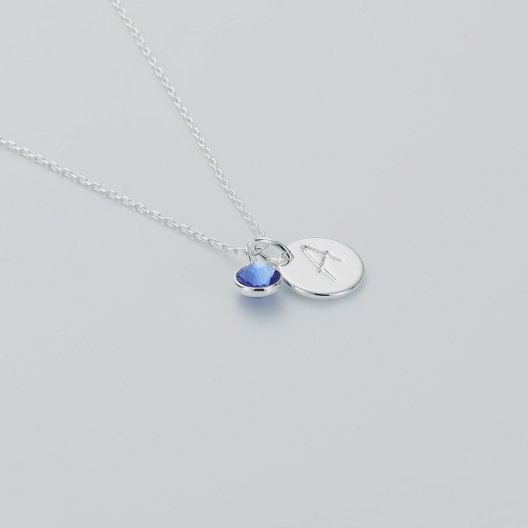 September (Sapphire) Birthstone Necklace with Initial Charm (A to Z) Created with Zircondia® Crystals