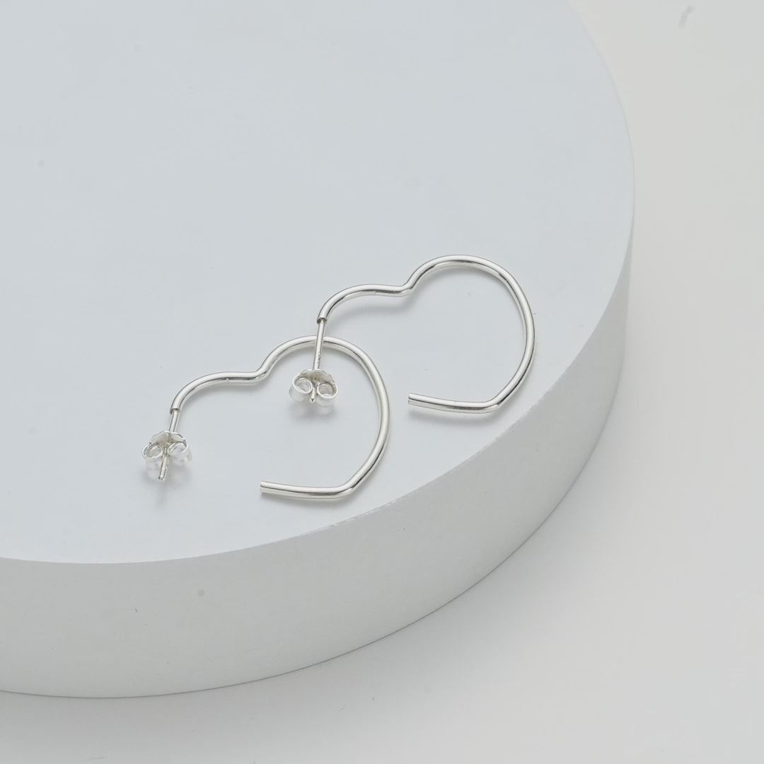 Sterling Silver Heart Hoop Earrings with Butterfly Backs