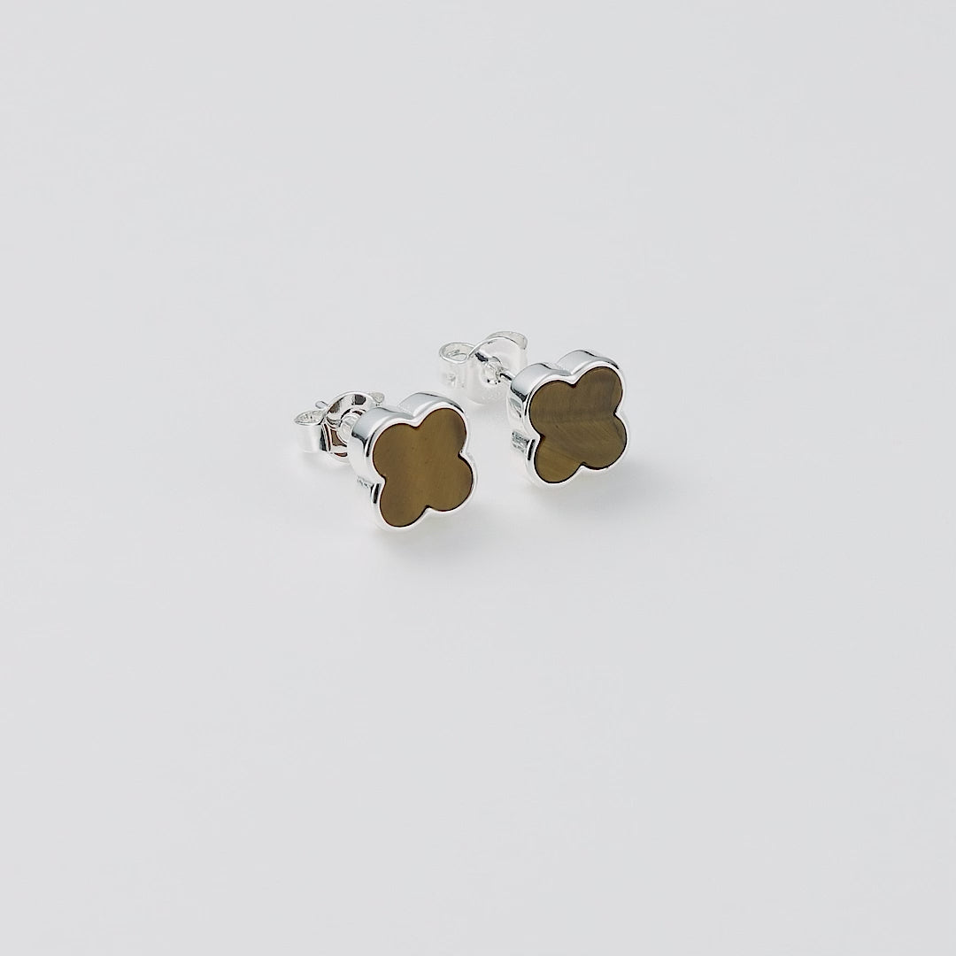 Tigers Eye Gemstone Clover Earrings