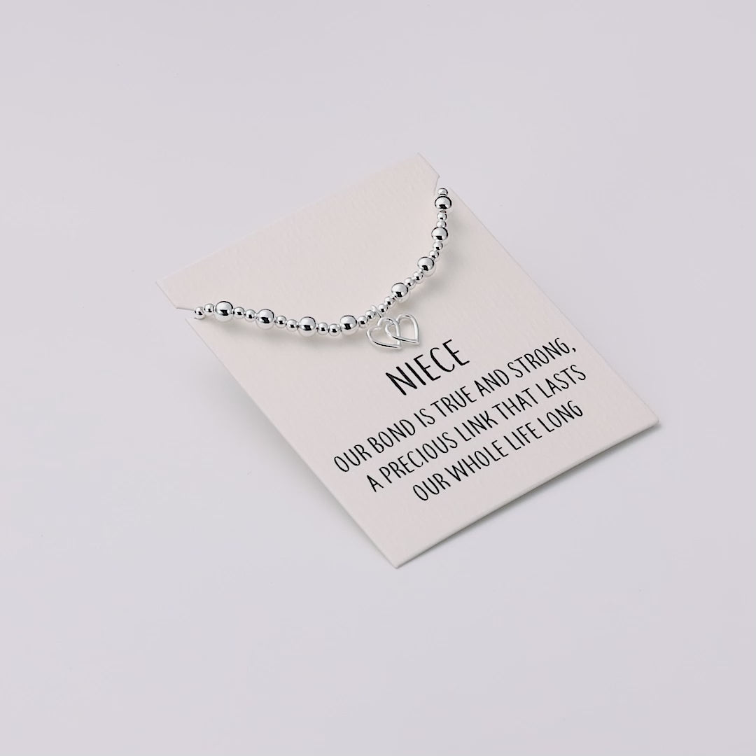 Niece Heart Link Beaded Stretch Bracelet with Quote Card