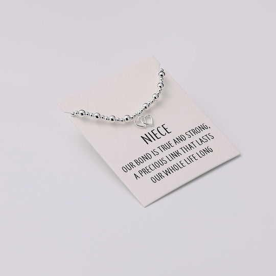 Niece Heart Link Beaded Stretch Bracelet with Quote Card