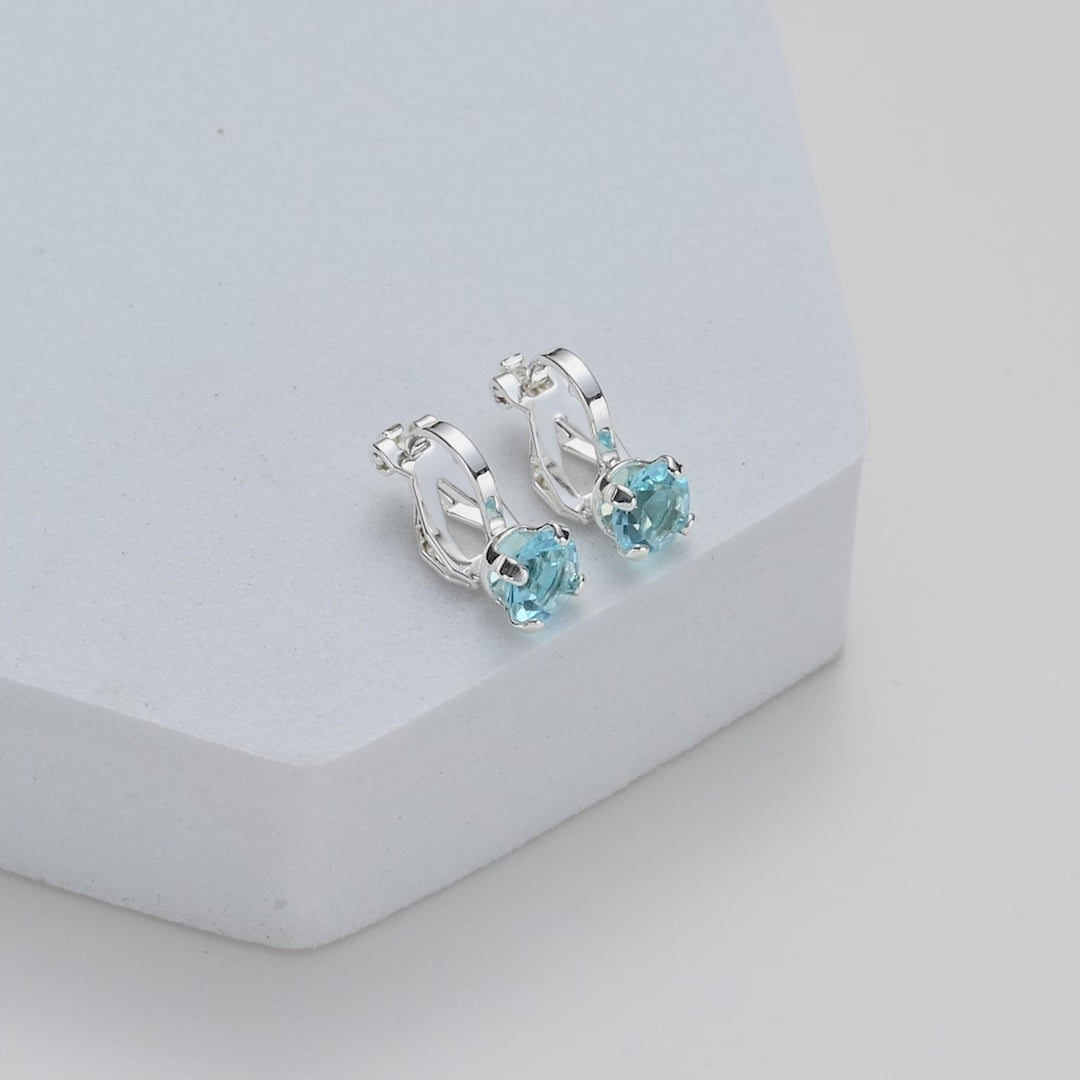 Light Blue Crystal Clip On Earrings Created with Zircondia® Crystals Video