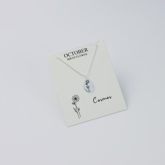 October Birth Flower Cosmos Necklace with Card