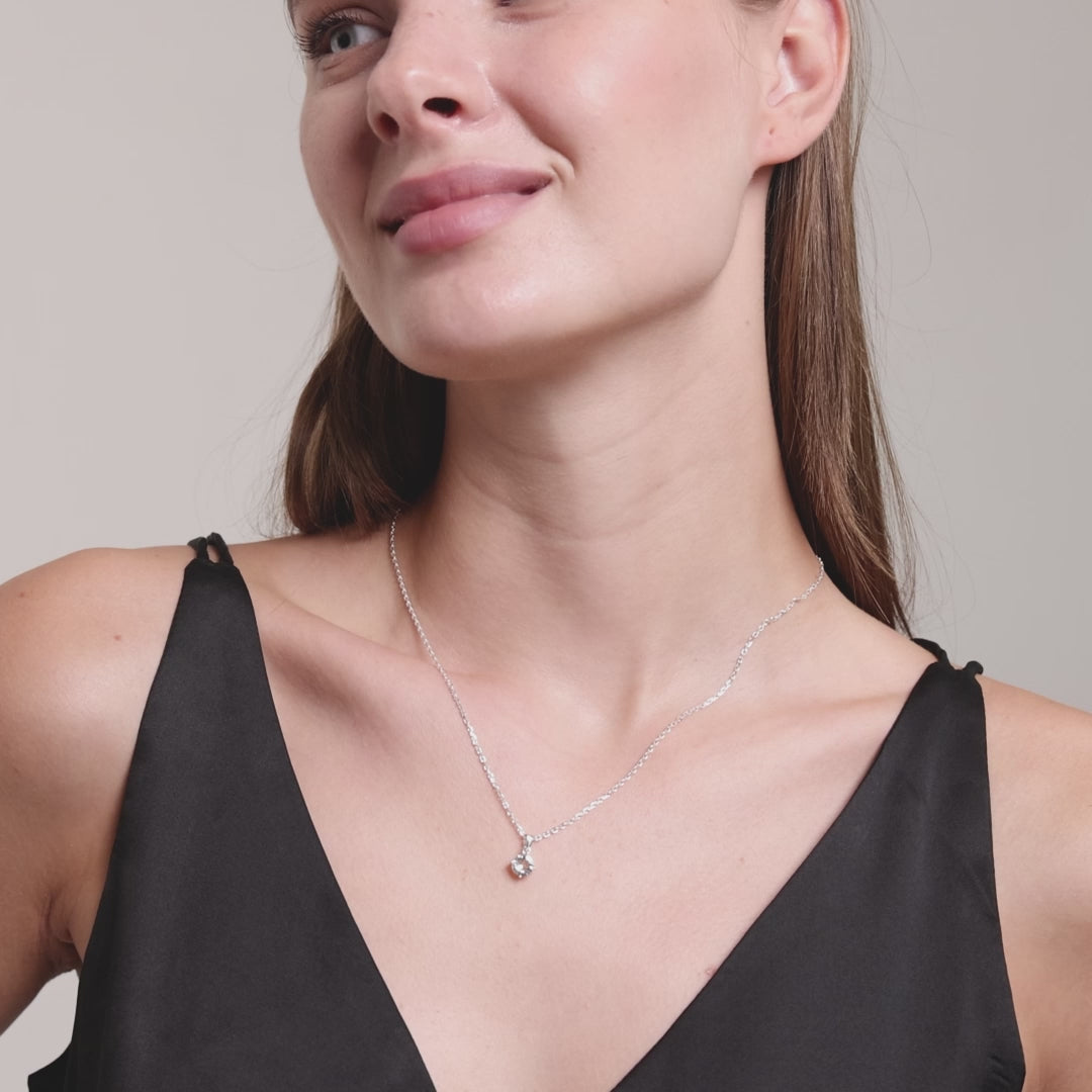 Sterling Silver Solitaire Necklace Created with Zircondia® Crystals Video