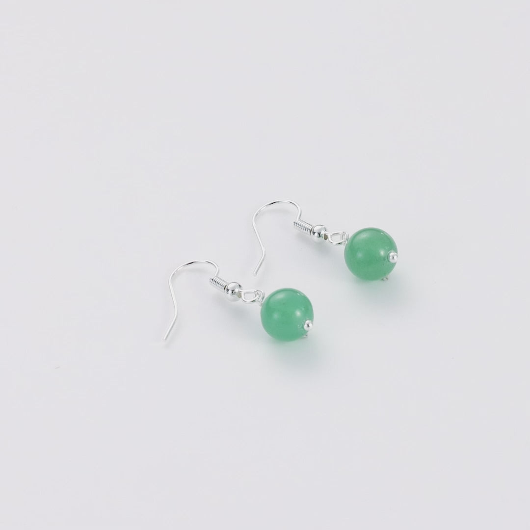 Green Aventurine Gemstone Round Drop Earrings