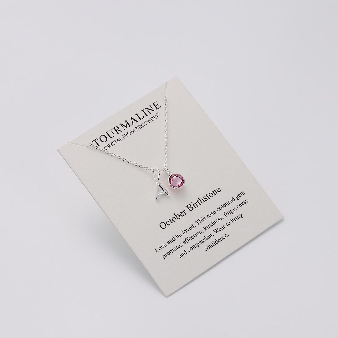 Customisable October (Tourmaline) Birthstone Necklace with Option of Initial Charms (A-Z)