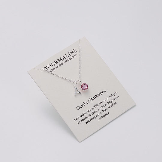 Customisable October (Tourmaline) Birthstone Necklace with Option of Initial Charms (A-Z)