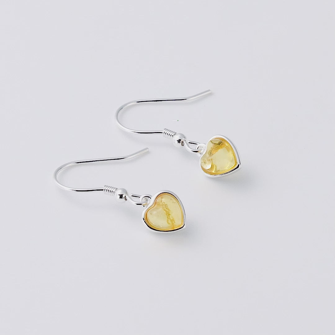 Sterling Silver Amber Heart Drop Earrings