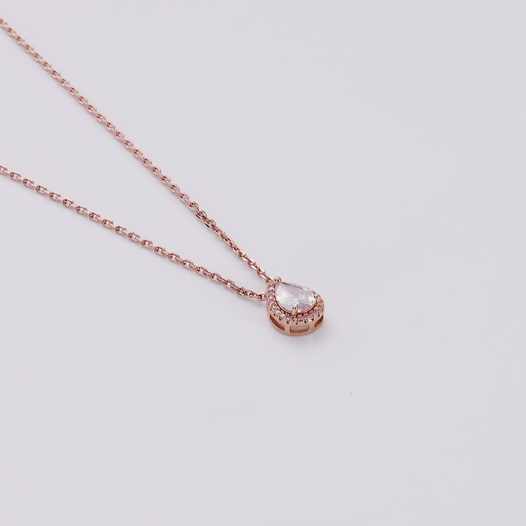 Rose Gold Plated Pear Halo Necklace Created with Zircondia® Crystals