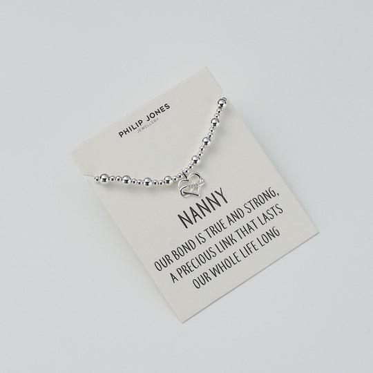 Nanny Infinity Heart Beaded Stretch Bracelet with Quote Card
