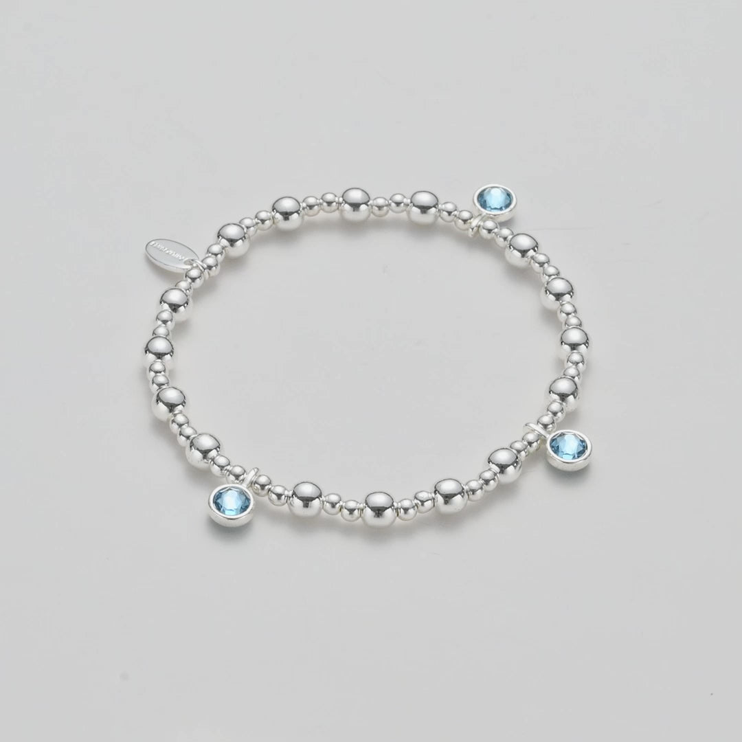 March (Aquamarine) Birthstone Stretch Charm Bracelet with Quote Gift Box