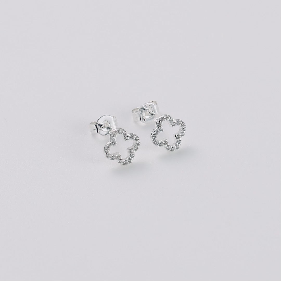 Silver Plated Clover Earrings Created with Zircondia® Crystals