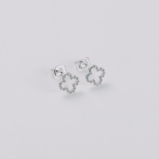 Silver Plated Clover Earrings Created with Zircondia® Crystals