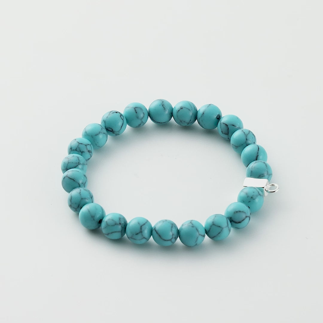 Synthetic Turquoise Gemstone Charm Stretch Bracelet Video