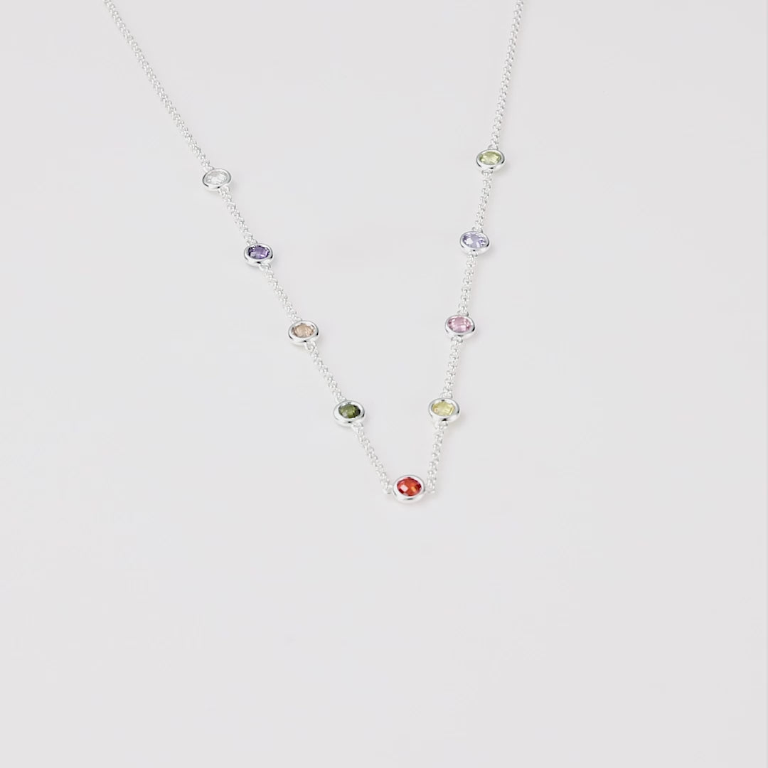 Silver Plated Multi Coloured Crystal Necklace Created with Zircondia® Crystals