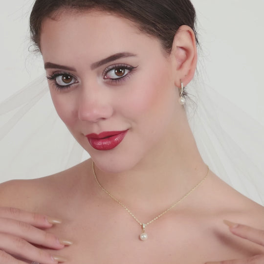 Gold Plated Pearl Drop Bridal Set Created with Zircondia® Crystals