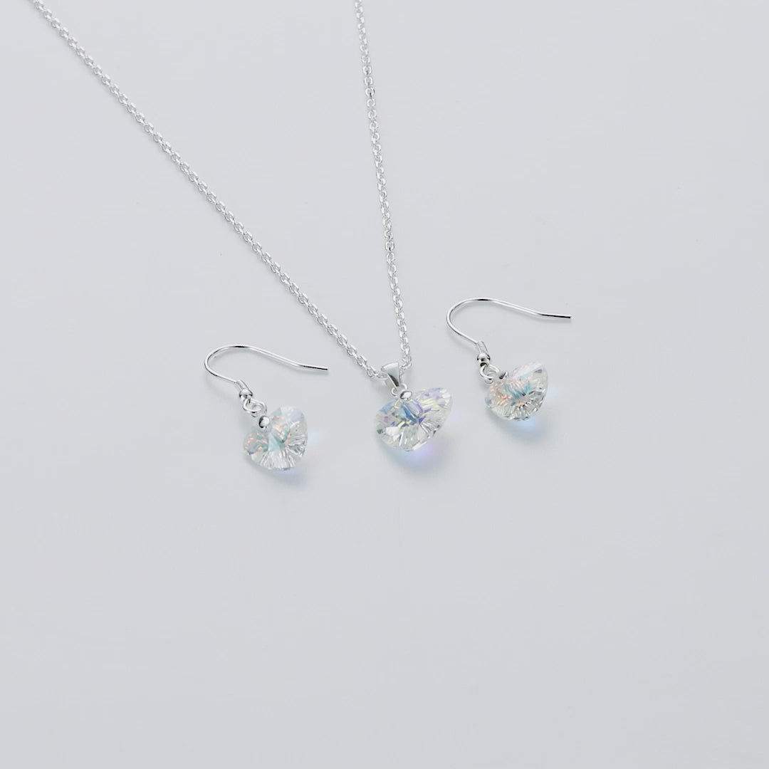 Sterling Silver Aurora Borealis Heart Set Created with Zircondia® Crystals