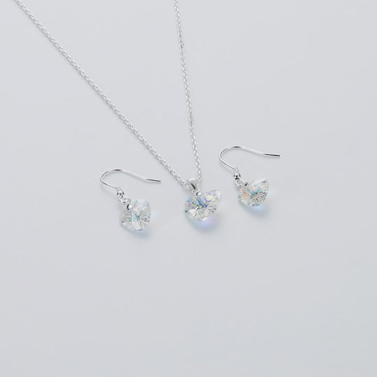 Sterling Silver Aurora Borealis Heart Set Created with Zircondia® Crystals