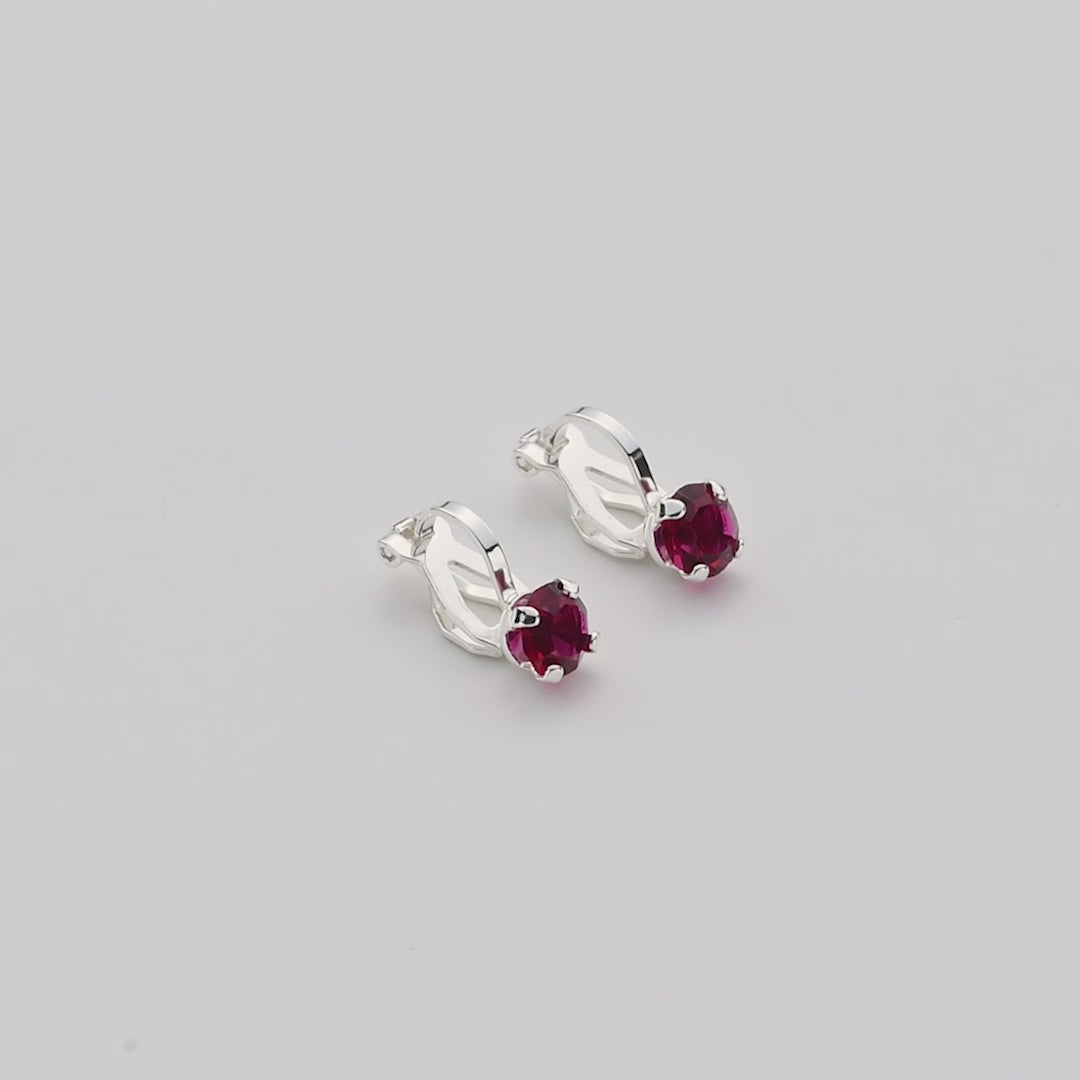 July (Ruby) Birthstone Clip On Earrings Created with Zircondia® Crystals Video