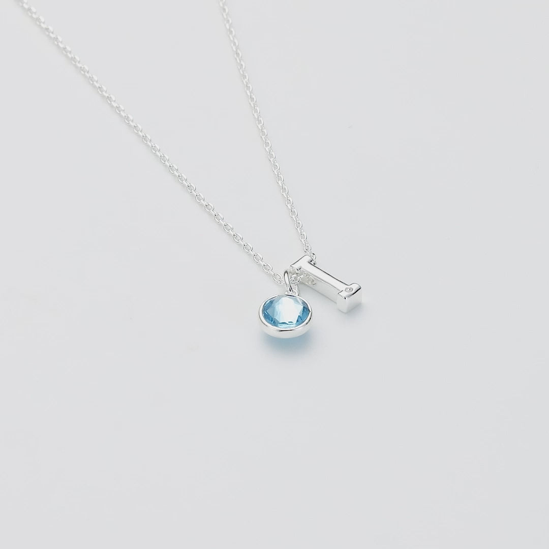 Initial I Necklace with Birthstone Charm Created with Zircondia® Crystals