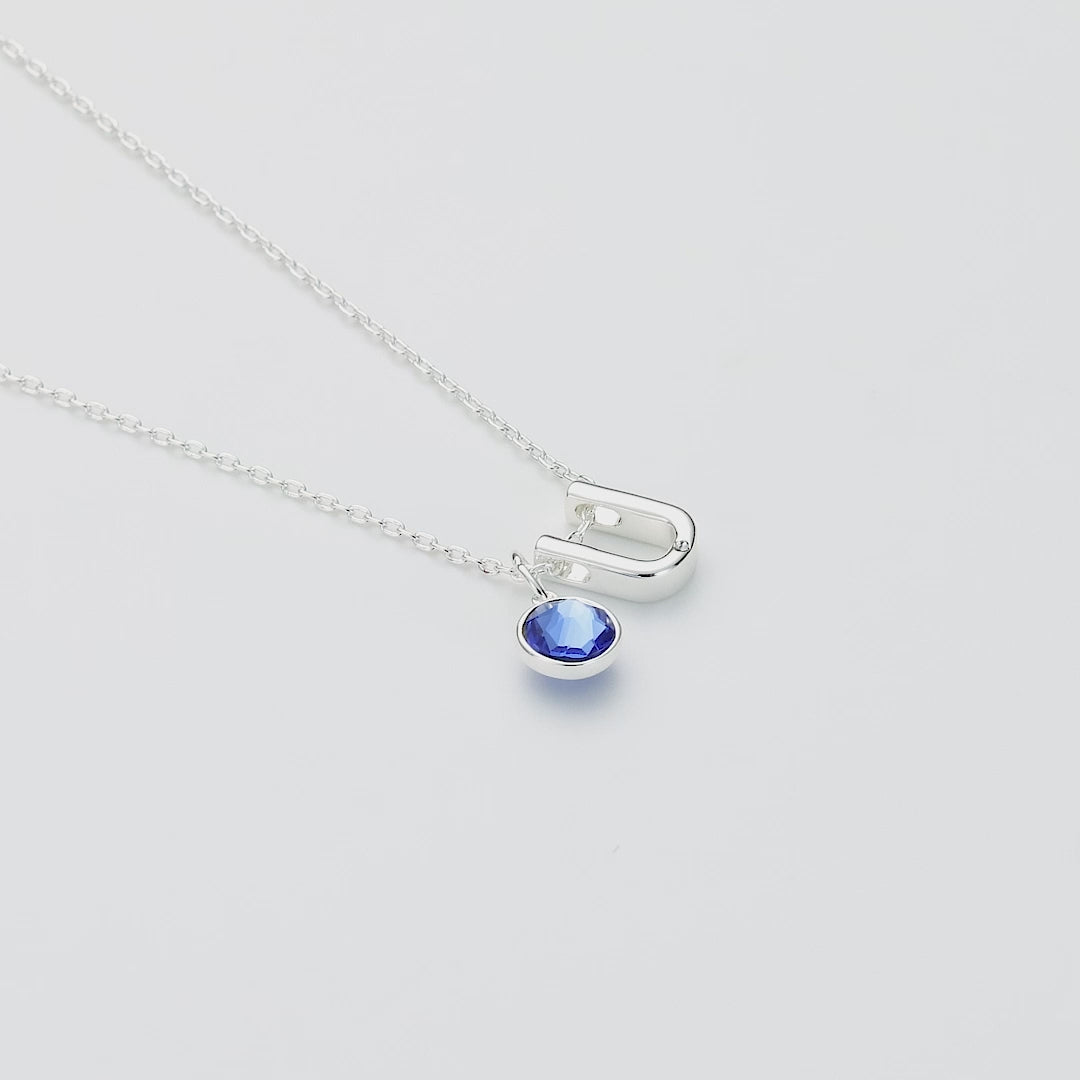 Initial U Necklace with Birthstone Charm Created with Zircondia® Crystals