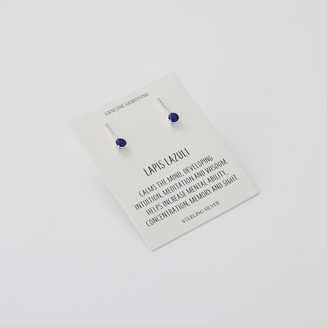 Sterling Silver Lapis Gemstone Drop Earrings with Quote Card