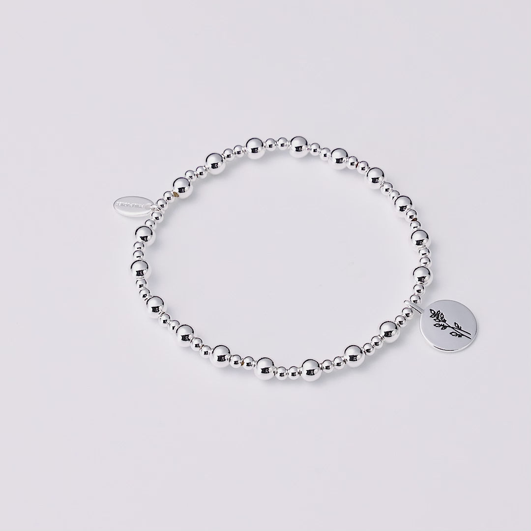 December Birth Flower Holly Berry Beaded Stretch Bracelet