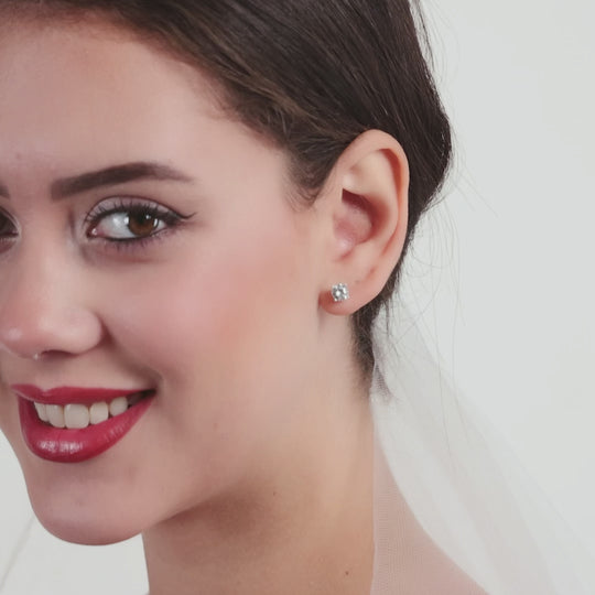 Sterling Silver 6mm Round Bridal Earrings Created with Zircondia® Crystals