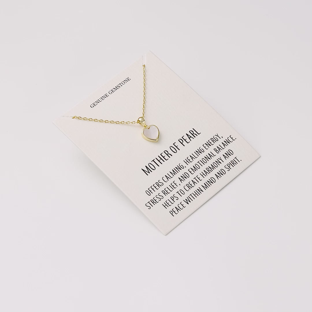 18k Gold Plated Mother of Pearl Gemstone Heart Necklace with Quote Card