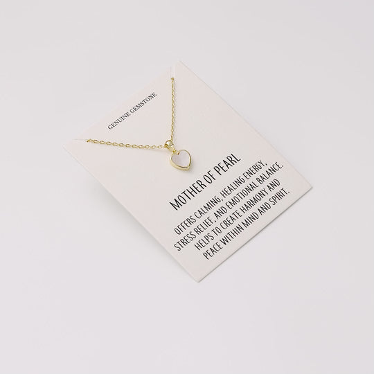 18k Gold Plated Mother of Pearl Gemstone Heart Necklace with Quote Card