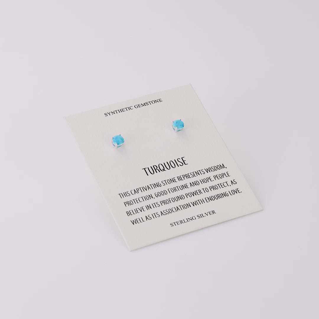 Sterling Silver Synthetic Turquoise Gemstone Earrings with Quote Card