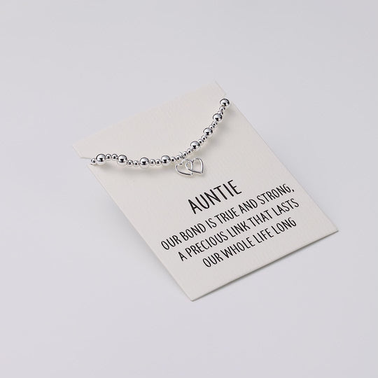 Auntie Heart Link Beaded Stretch Bracelet with Quote Card