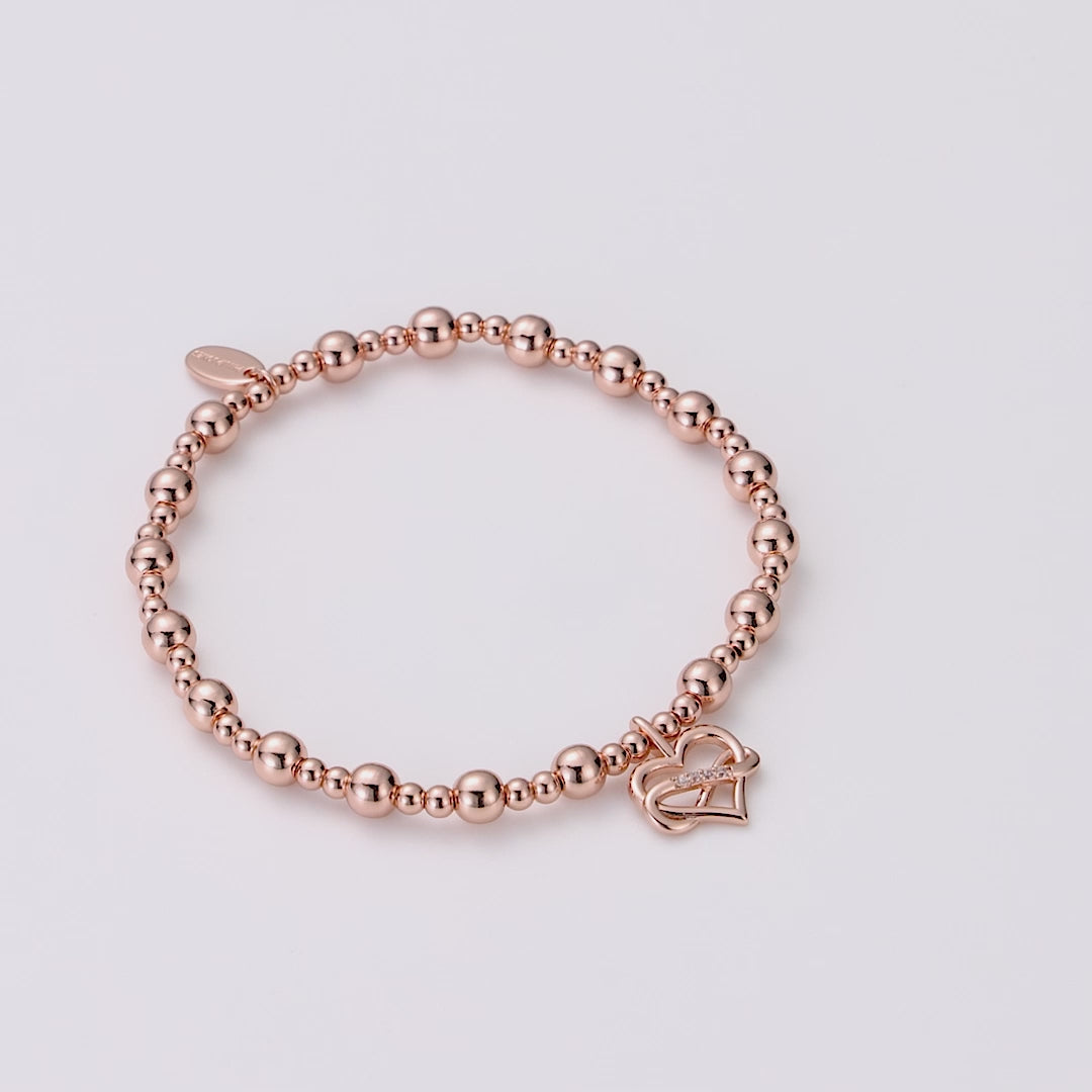 Rose Gold Plated Infinity Heart Beaded Stretch Bracelet