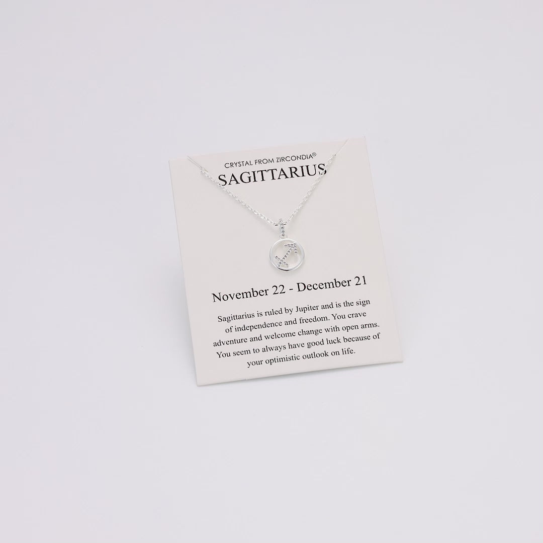 Sagittarius Star Sign Zodiac Necklace and Quote Card with Zircondia® Crystals