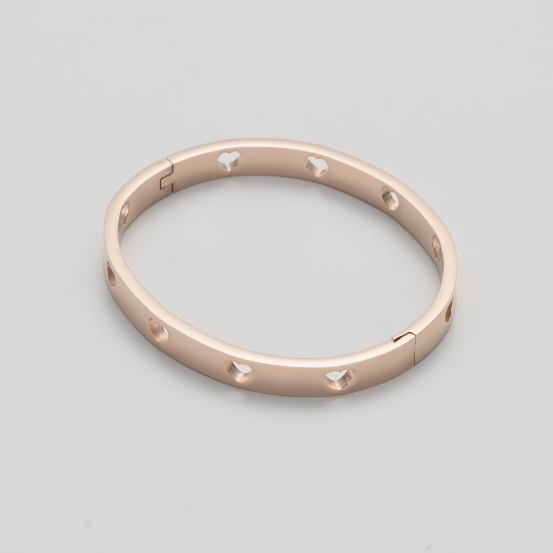 Rose Gold Plated Stainless Steel Heart Bangle Video