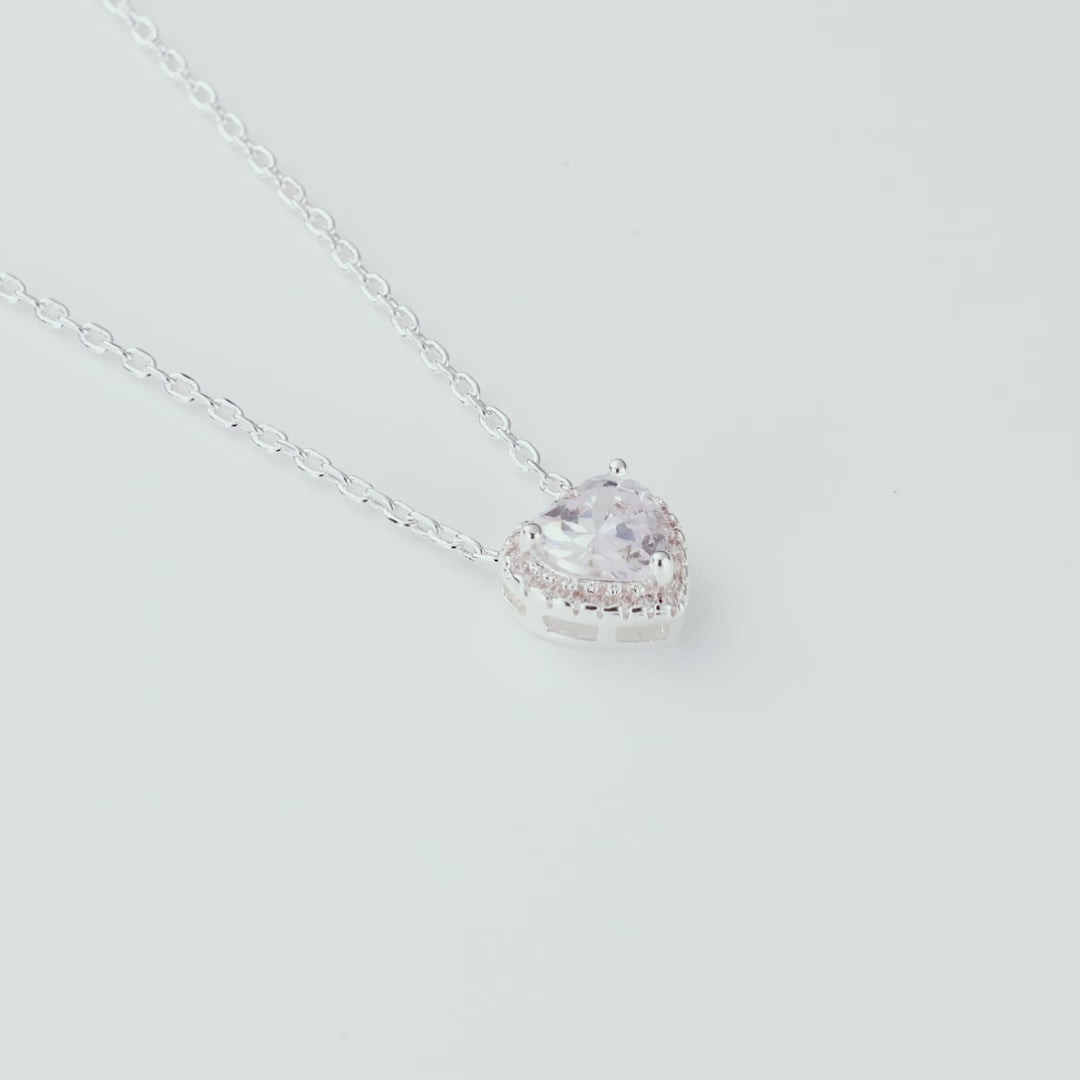 Silver Plated Heart Halo Necklace Created with Zircondia® Crystals