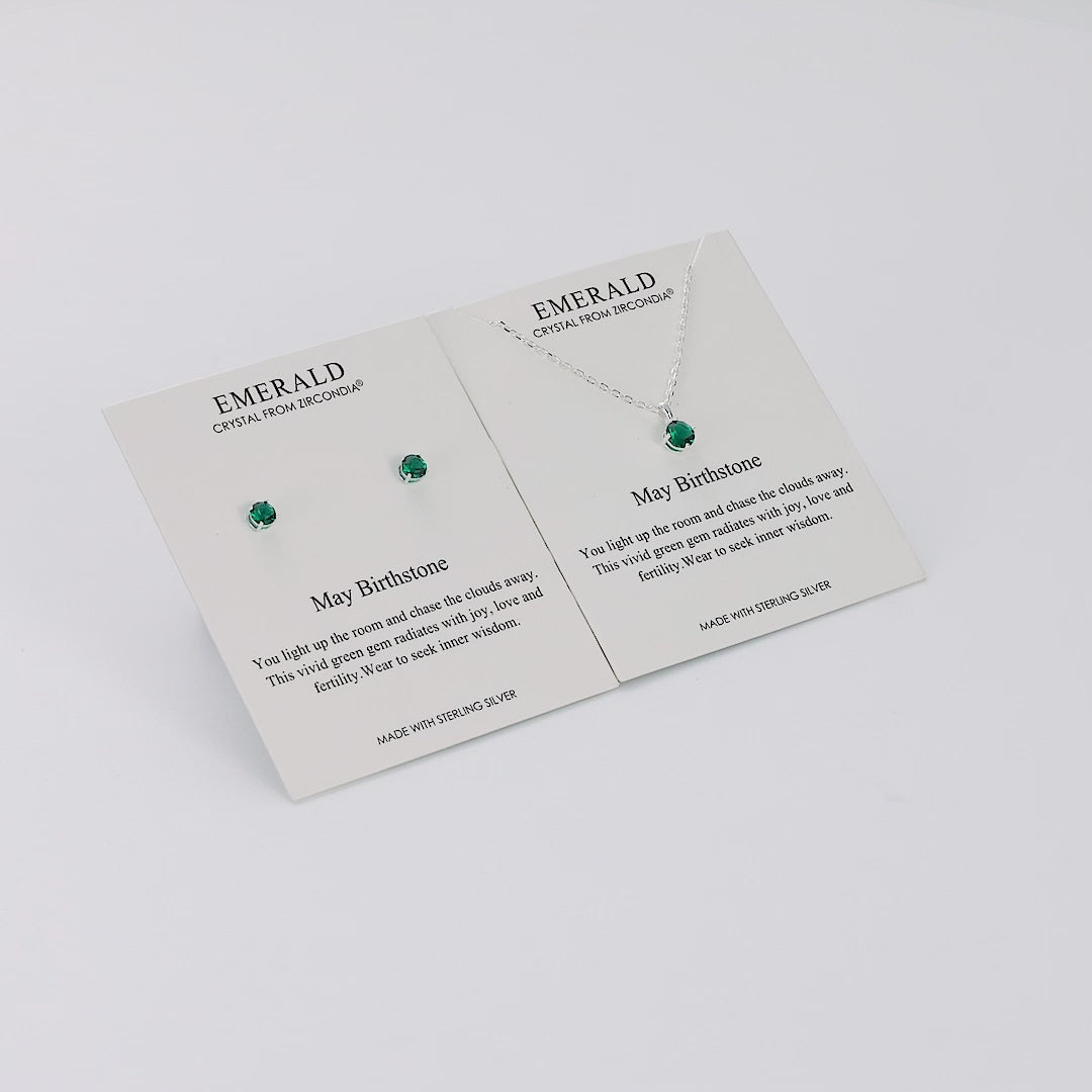 Sterling Silver May (Emerald) Birthstone Necklace & Earrings Set Created with Zircondia® Crystals