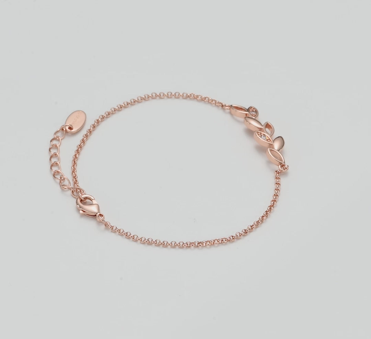 Rose Gold Plated Leaf Chain Bracelet Created with Zircondia® Crystals Video