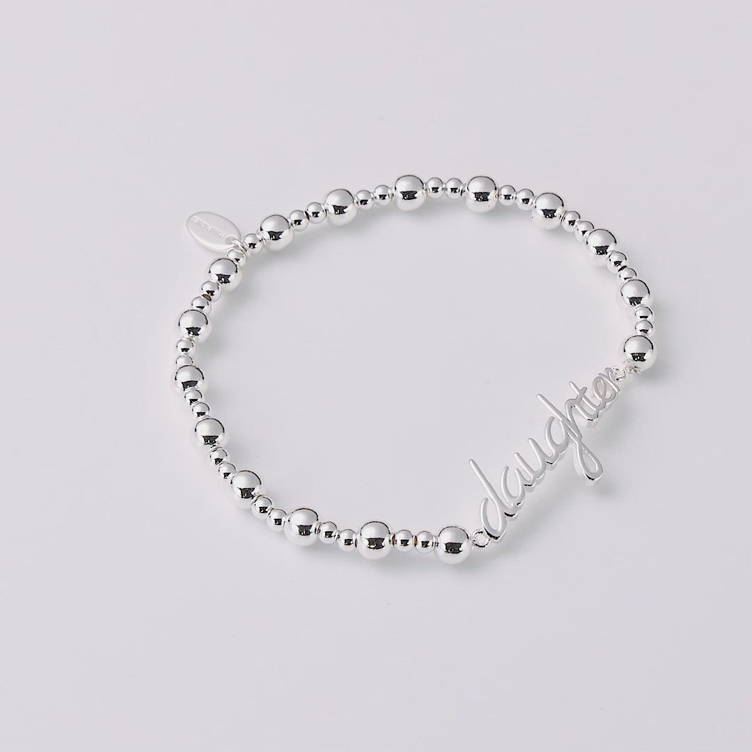 Silver Plated Daughter Beaded Stretch Bracelet