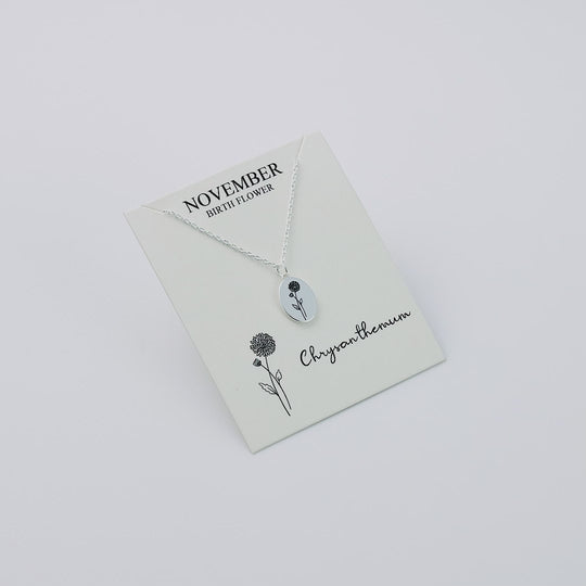 November Birth Flower Chrysanthemum Necklace with Card
