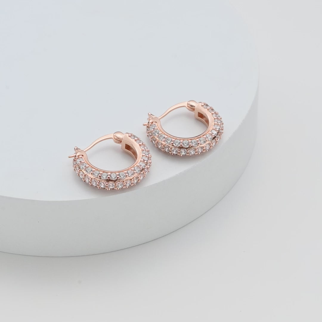 Rose Gold Plated 20mm Pave Hoop Earrings Created with Zircondia® Crystals Video