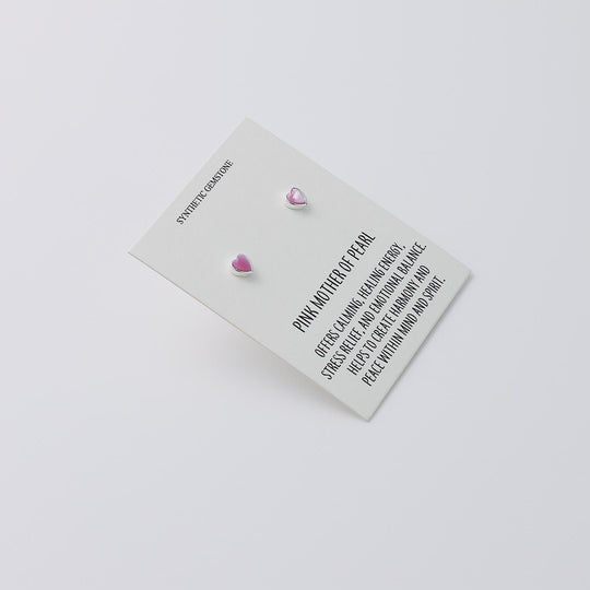 Pink Mother of Pearl Heart Stud Earrings with Quote Card