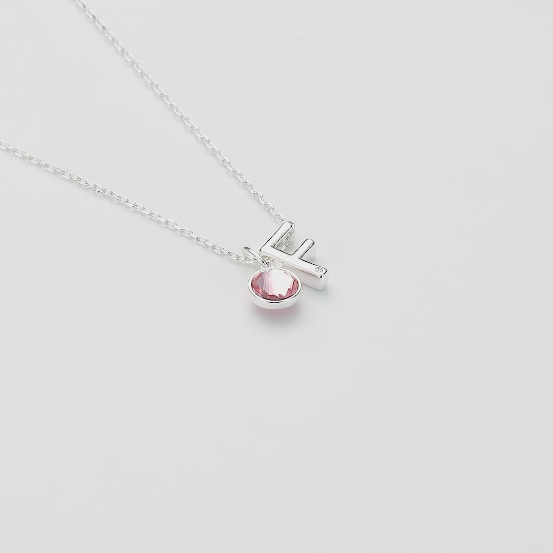Initial F Necklace with Birthstone Charm Created with Zircondia® Crystals