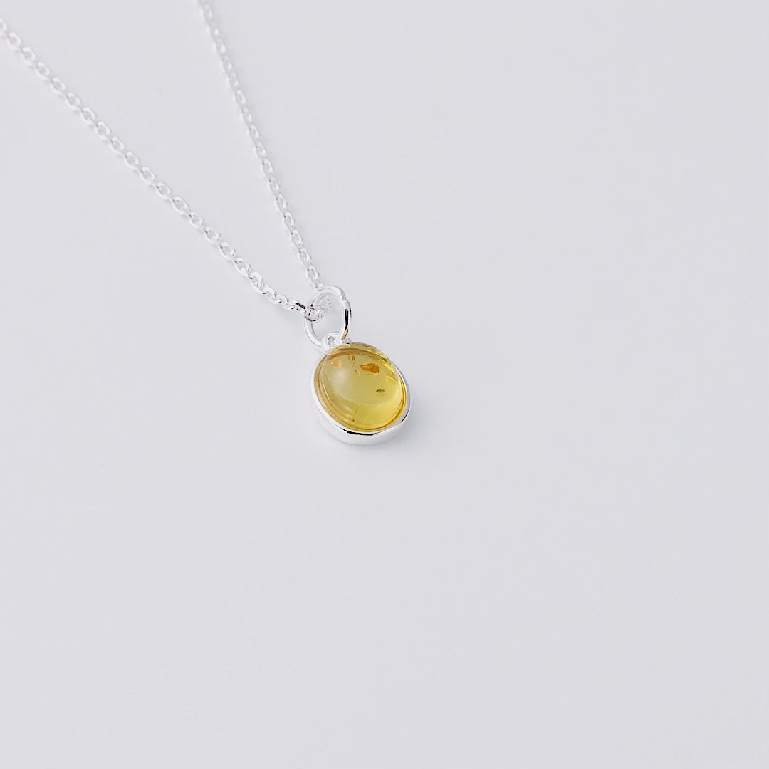 Sterling Silver Amber Oval Necklace
