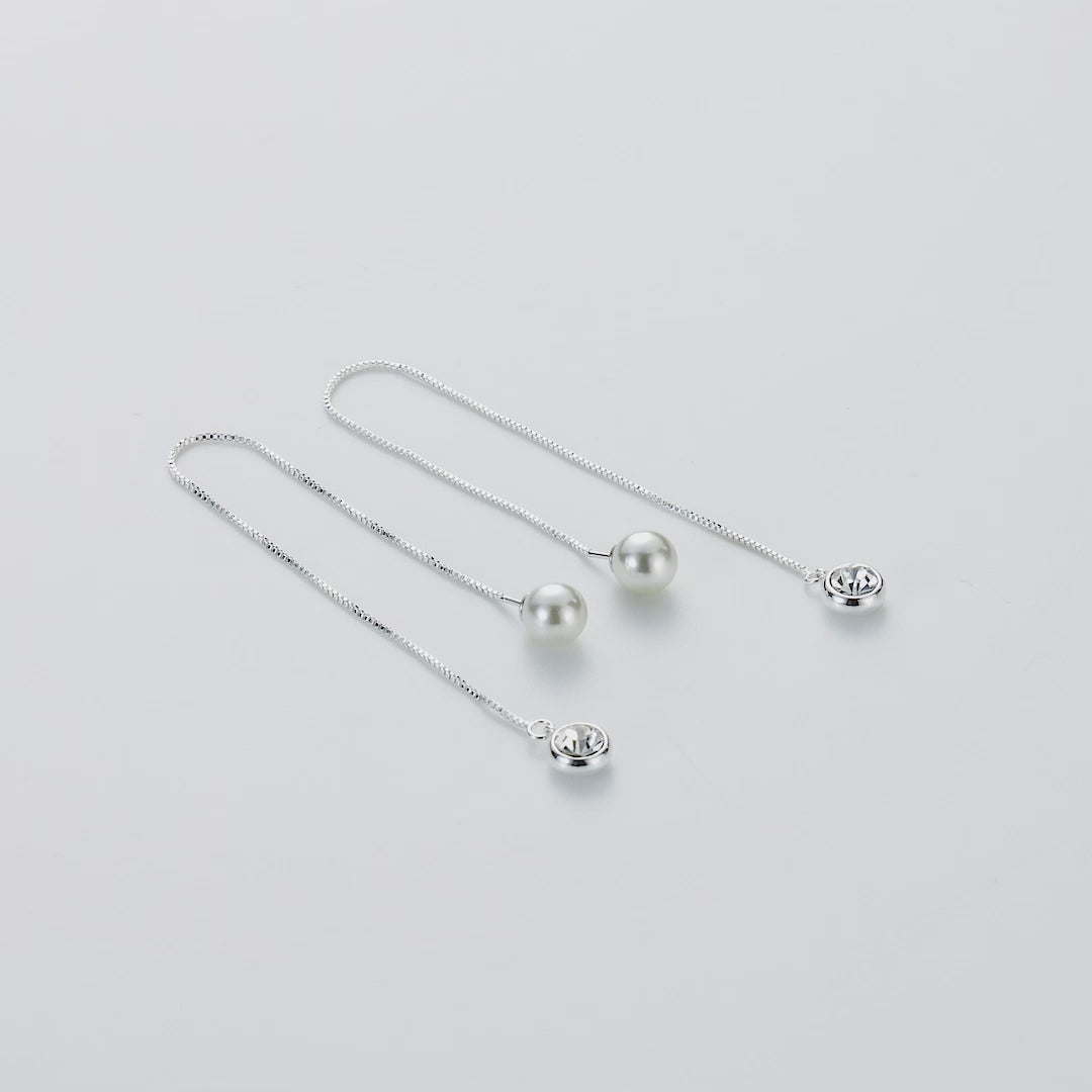 Silver Plated Pearl Thread Earrings Created with Zircondia® Crystals
