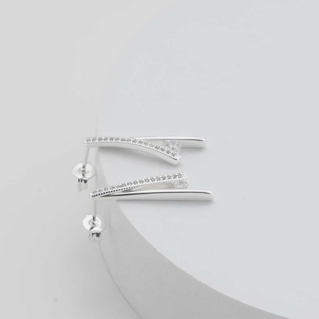Silver Plated Wishbone Earrings Created with Zircondia® Crystals